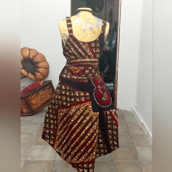Dress African Print Wide w/Head Tie🤎💛❤️ - Picture 2 of 3